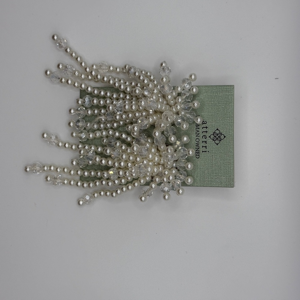 White and Silver Beaded Earrings - Picture 5 of 7